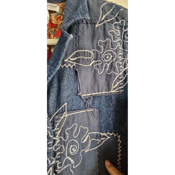 COLD WATER CREEK FLORAL EMBROIDERED PATCHWORK BLUE DENIM JACKET Medium Petite - Picture 6 of 13